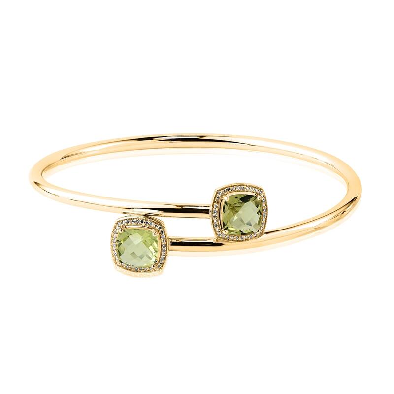 Auriya 3 1/2ct Cushion-Cut Lemon-Green Quartz Gold over Silver Bangle Bracelet with Diamond Accents