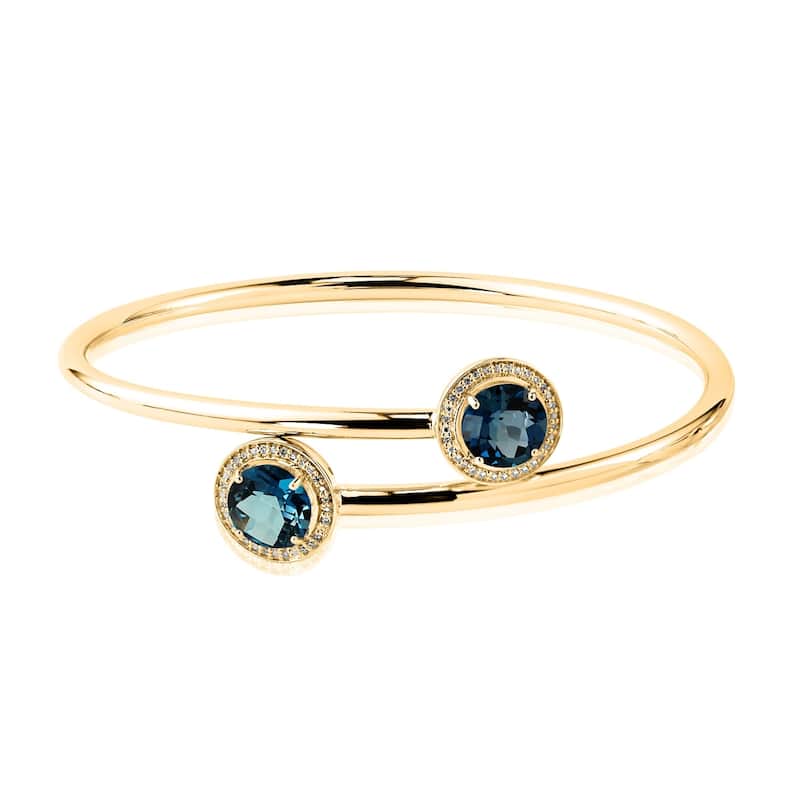 Auriya 4ct London Blue Topaz and Halo Diamond Bangle Bracelet Gold over Silver