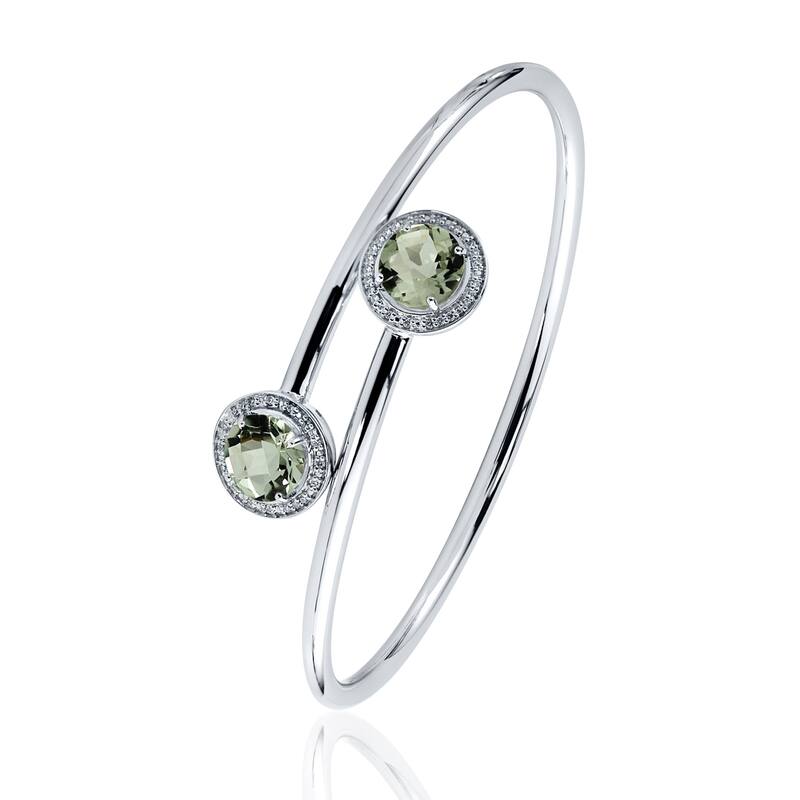 Auriya 3 1/2ct Green Amethyst Gold over Silver Bangle Bracelet with Diamond Accents