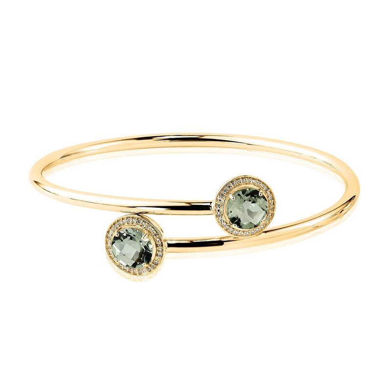 Auriya 3 1/2ct Green Amethyst Gold over Silver Bangle Bracelet with Diamond Accents