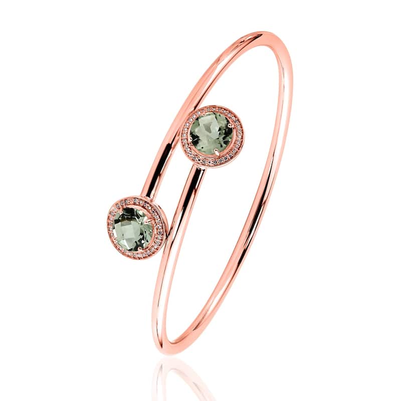 Auriya 3 1/2ct Green Amethyst Gold over Silver Bangle Bracelet with Diamond Accents