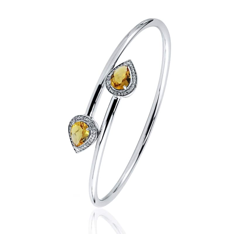 Auriya 1 3/4ct Pear-cut Yellow Citrine Gold over Silver Bangle Bracelet with Diamond Accents