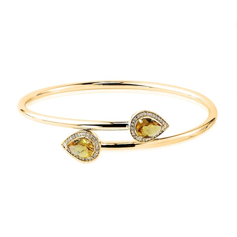 Auriya 1 3/4ct Pear-cut Yellow Citrine Gold over Silver Bangle Bracelet with Diamond Accents