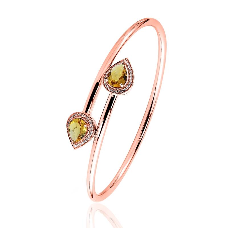 Auriya 1 3/4ct Pear-cut Yellow Citrine Gold over Silver Bangle Bracelet with Diamond Accents