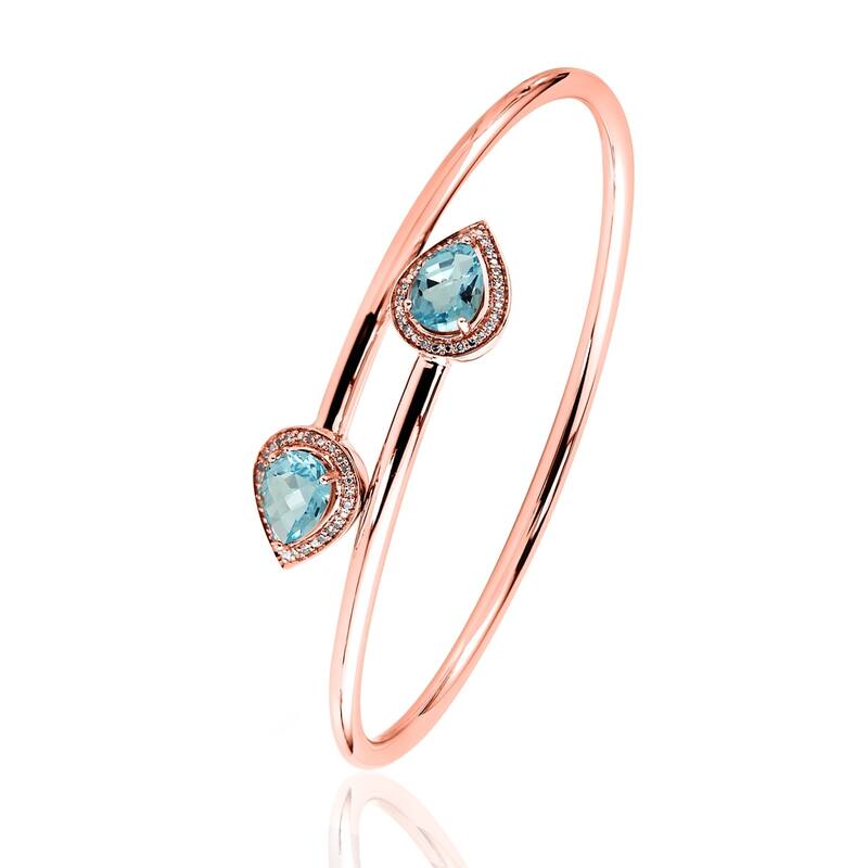 Auriya 2 1/2ct Pear-Shaped Sky-Blue Topaz Gold over Silver Bangle Bracelet with Diamond Accents