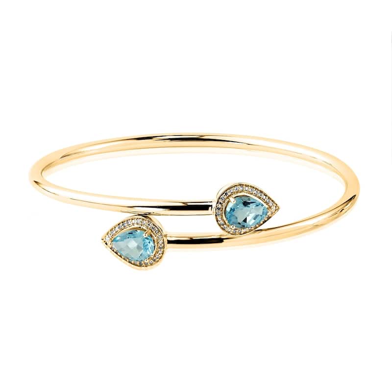 Auriya 2 1/2ct Pear-Shaped Sky-Blue Topaz Gold over Silver Bangle Bracelet with Diamond Accents