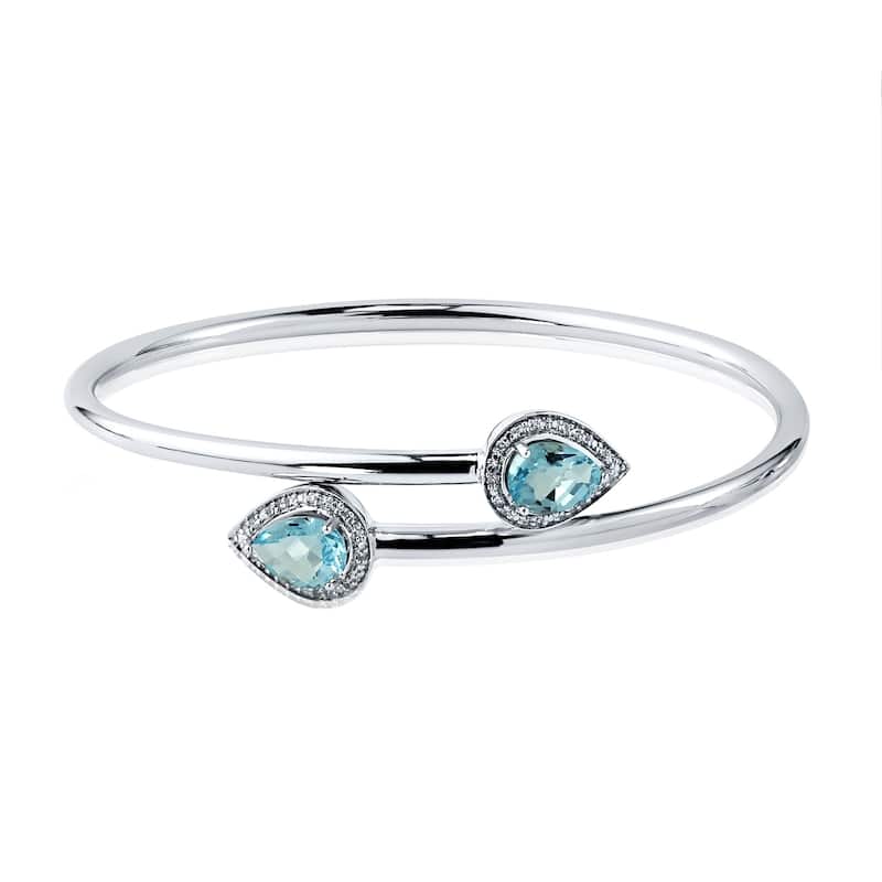 Auriya 2 1/2ct Pear-Shaped Sky-Blue Topaz Gold over Silver Bangle Bracelet with Diamond Accents
