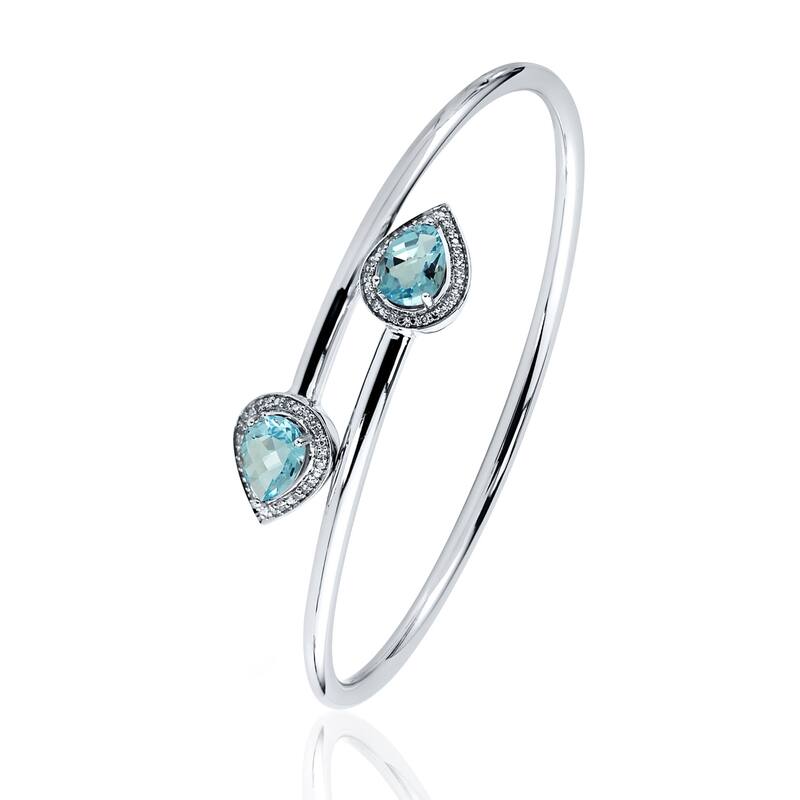 Auriya 2 1/2ct Pear-Shaped Sky-Blue Topaz Gold over Silver Bangle Bracelet with Diamond Accents