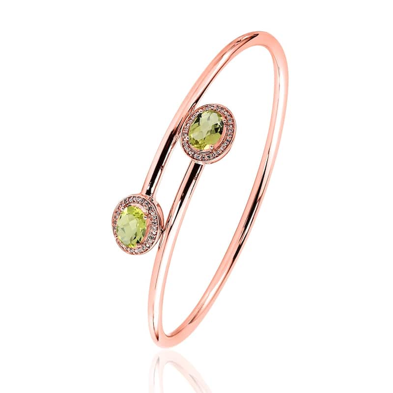 Auriya 2ct Oval Natural Lemon Green Quartz Gold over Silver Bangle Bracelet with Diamond Accents