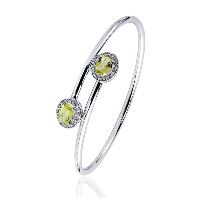 Auriya 2ct Oval Natural Lemon Green Quartz Gold over Silver Bangle Bracelet with Diamond Accents
