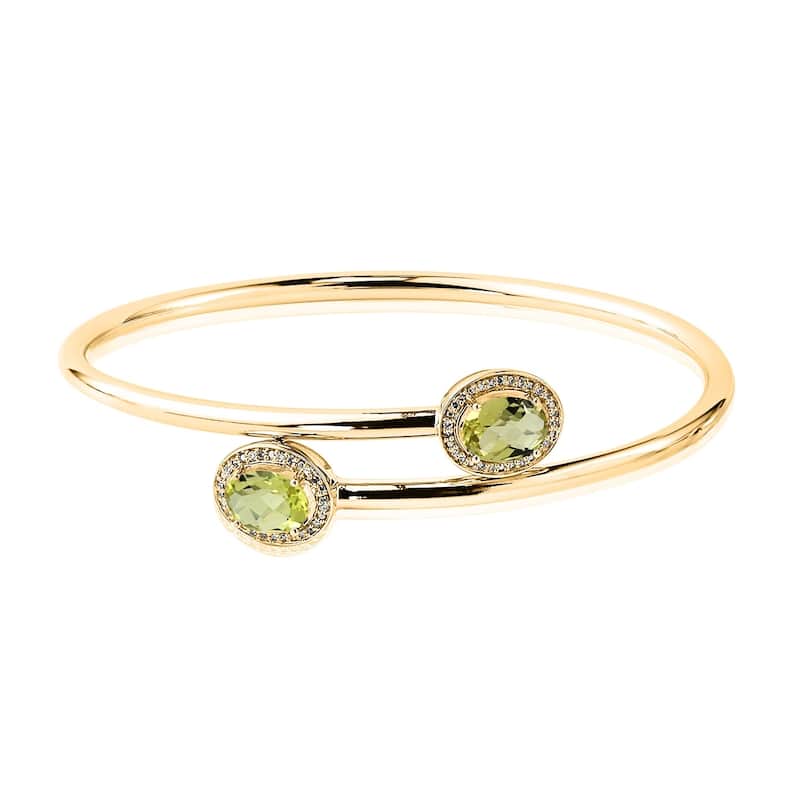 Auriya 2ct Oval Natural Lemon Green Quartz Gold over Silver Bangle Bracelet with Diamond Accents