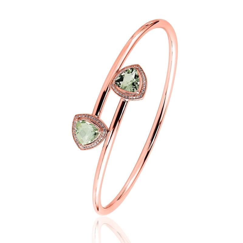Auriya 3ct Green Trillion-Cut Amethyst Gold over Silver Bangle Bracelet with Diamond Accents
