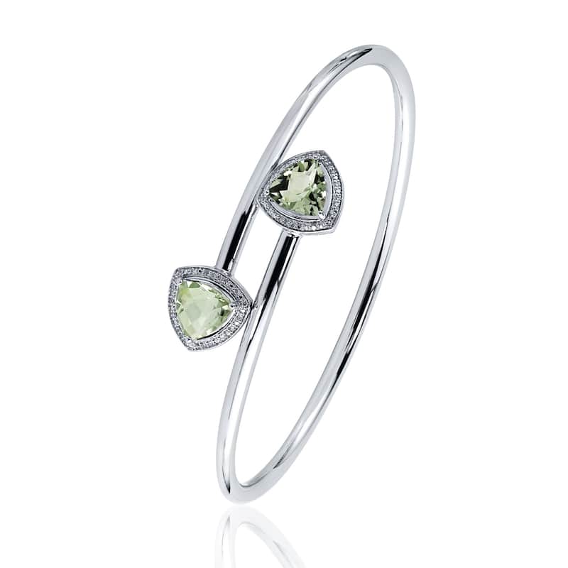 Auriya 3ct Green Trillion-Cut Amethyst Gold over Silver Bangle Bracelet with Diamond Accents