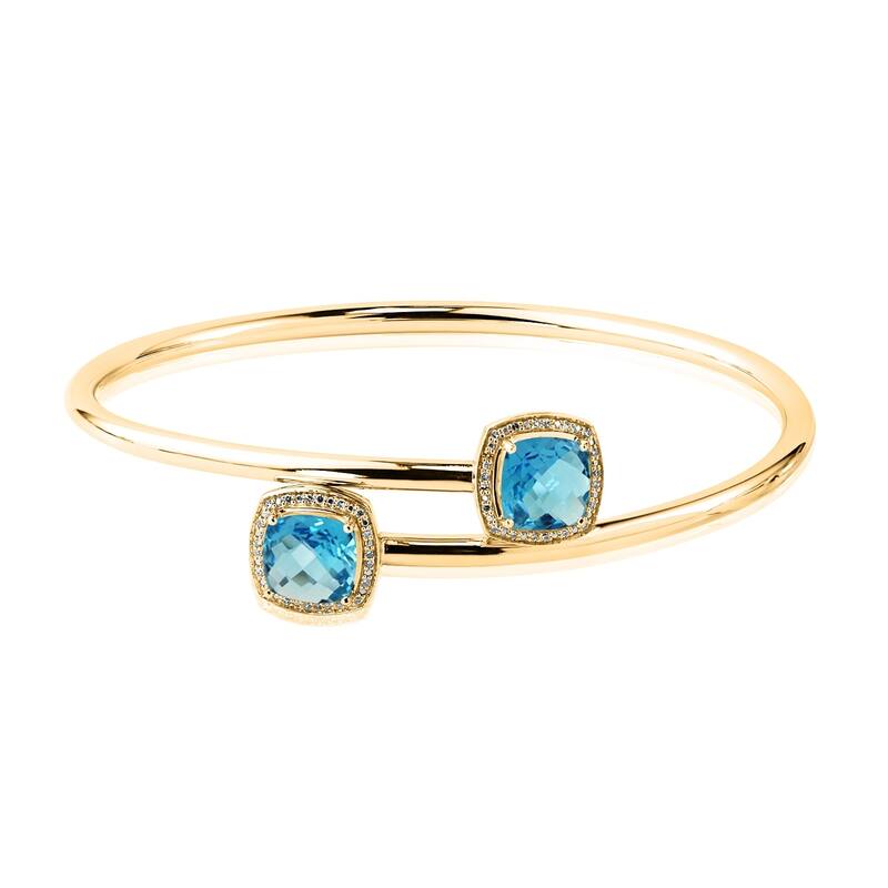 Auriya 4ct Cushion-Cut Swiss-Blue Topaz Gold over Silver Bangle Bracelet with Diamond Accents