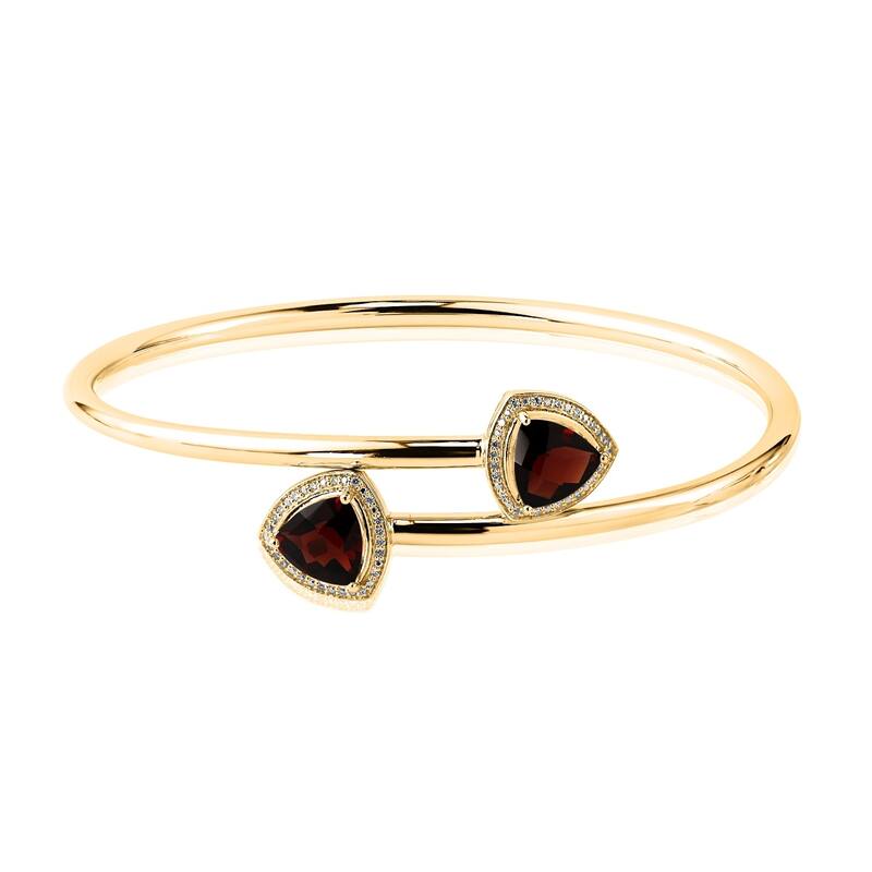 Auriya 3 3/4ct Trillion-Cut Red Garnet Gold over Silver Bangle Bracelet with Diamond Accents