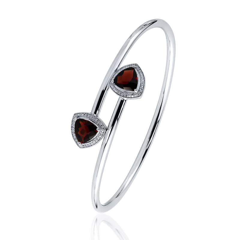 Auriya 3 3/4ct Trillion-Cut Red Garnet Gold over Silver Bangle Bracelet with Diamond Accents