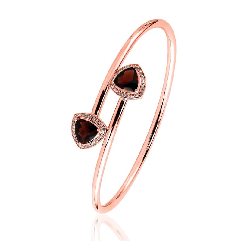 Auriya 3 3/4ct Trillion-Cut Red Garnet Gold over Silver Bangle Bracelet with Diamond Accents