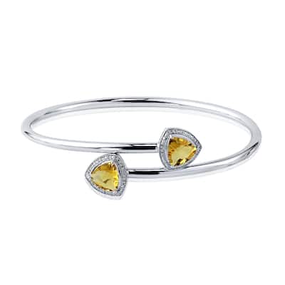 Auriya 2.75ct Trillion-Cut Citrine and Halo Diamond Bangle Bracelet Gold over Silver
