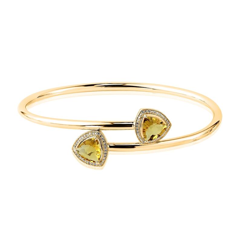 Auriya 2.75ct Trillion-Cut Citrine and Halo Diamond Bangle Bracelet Gold over Silver
