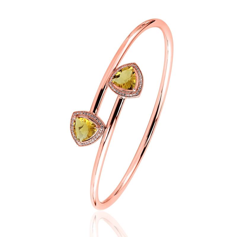 Auriya 2.75ct Trillion-Cut Citrine and Halo Diamond Bangle Bracelet Gold over Silver