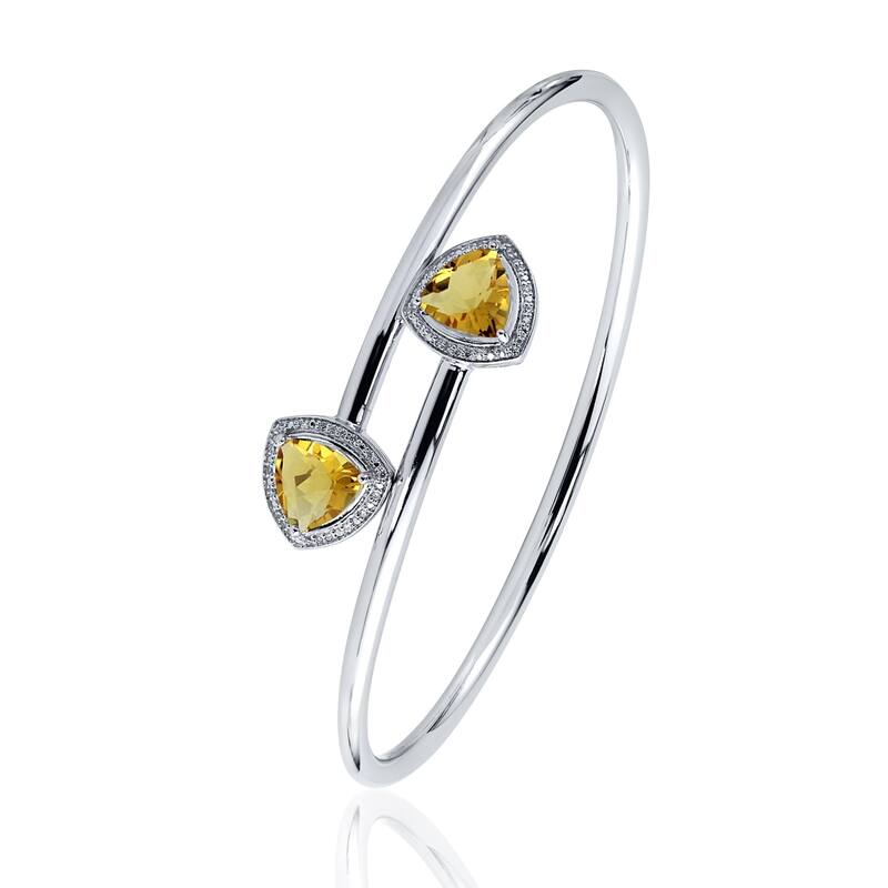 Auriya 2.75ct Trillion-Cut Citrine and Halo Diamond Bangle Bracelet Gold over Silver
