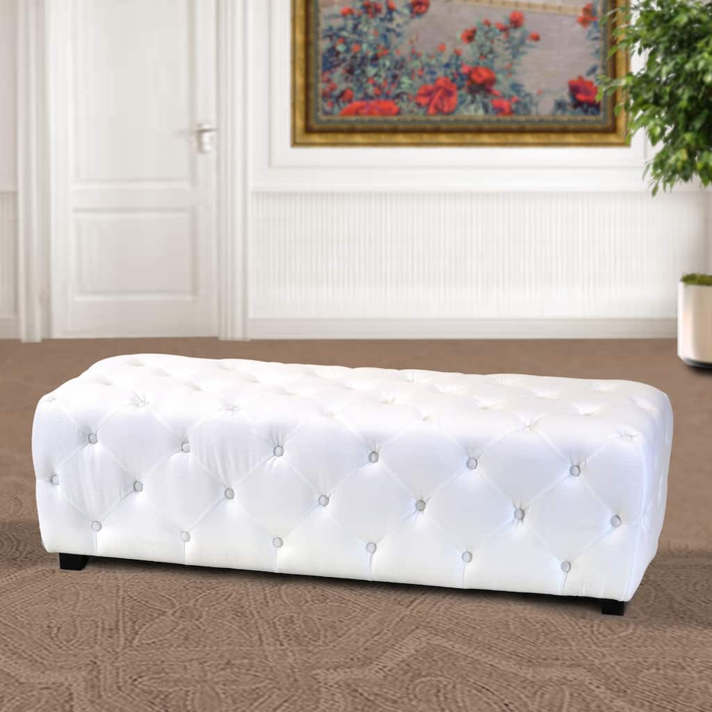 Warehouse of Tiffany Mikome White Textile 51-Inch Tufted Bench Ottoman