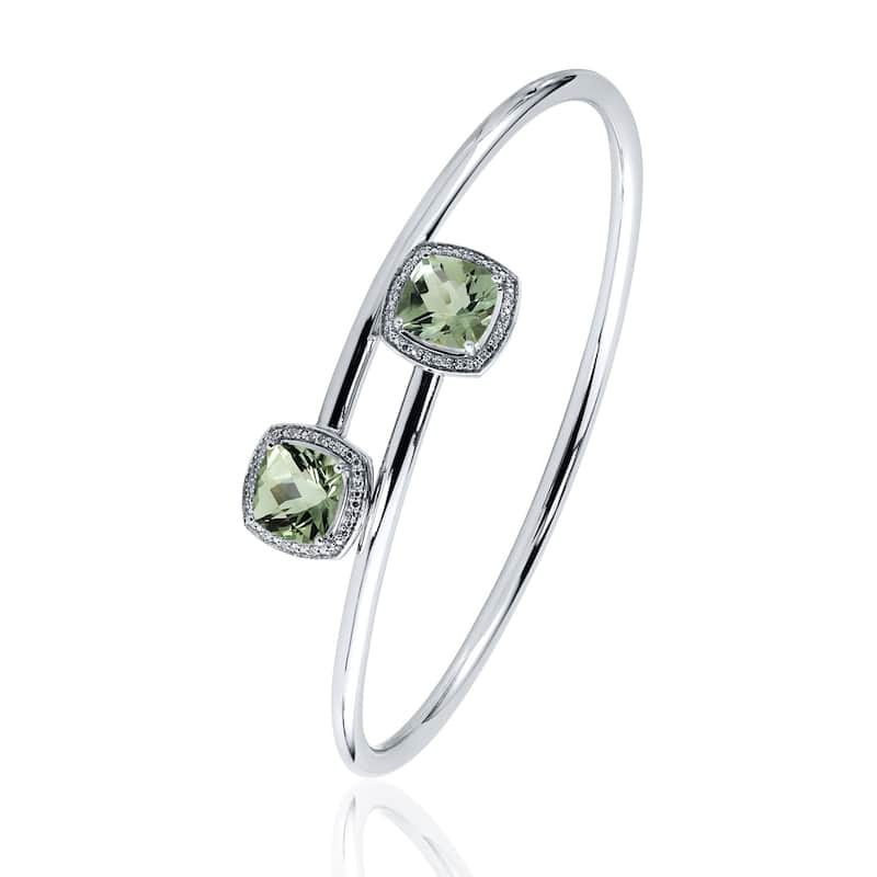 Auriya 4ct Green Cushion Amethyst Gold over Silver Bangle Bracelet with Diamond Accents