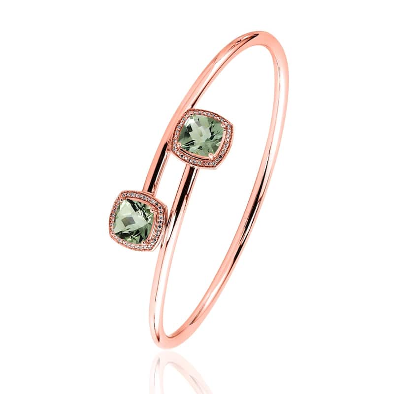 Auriya 4ct Green Cushion Amethyst Gold over Silver Bangle Bracelet with Diamond Accents