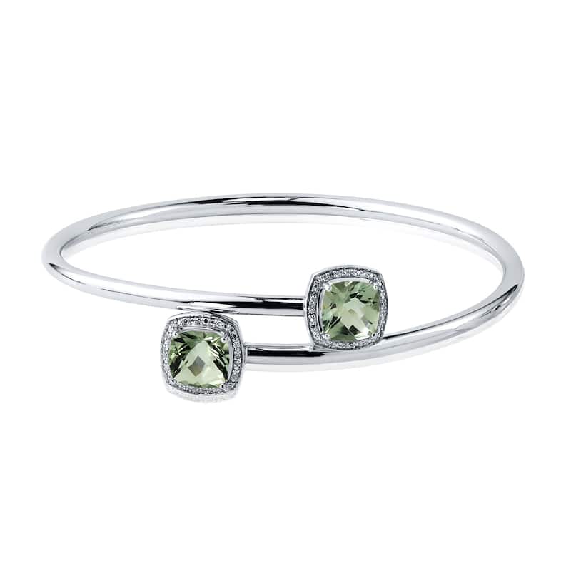 Auriya 4ct Green Cushion Amethyst Gold over Silver Bangle Bracelet with Diamond Accents