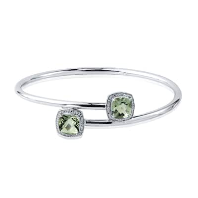 Auriya 4ct Green Cushion Amethyst Gold over Silver Bangle Bracelet with Diamond Accents