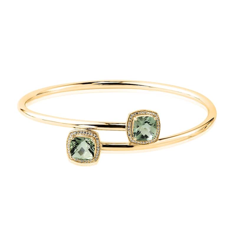 Auriya 4ct Green Cushion Amethyst Gold over Silver Bangle Bracelet with Diamond Accents