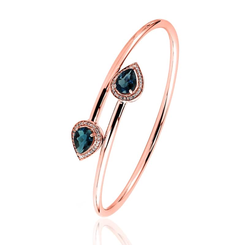 Auriya 2 1/2ct Pear-Shaped London-Blue Topaz Gold over Silver Bangle Bracelet with Diamond Accents