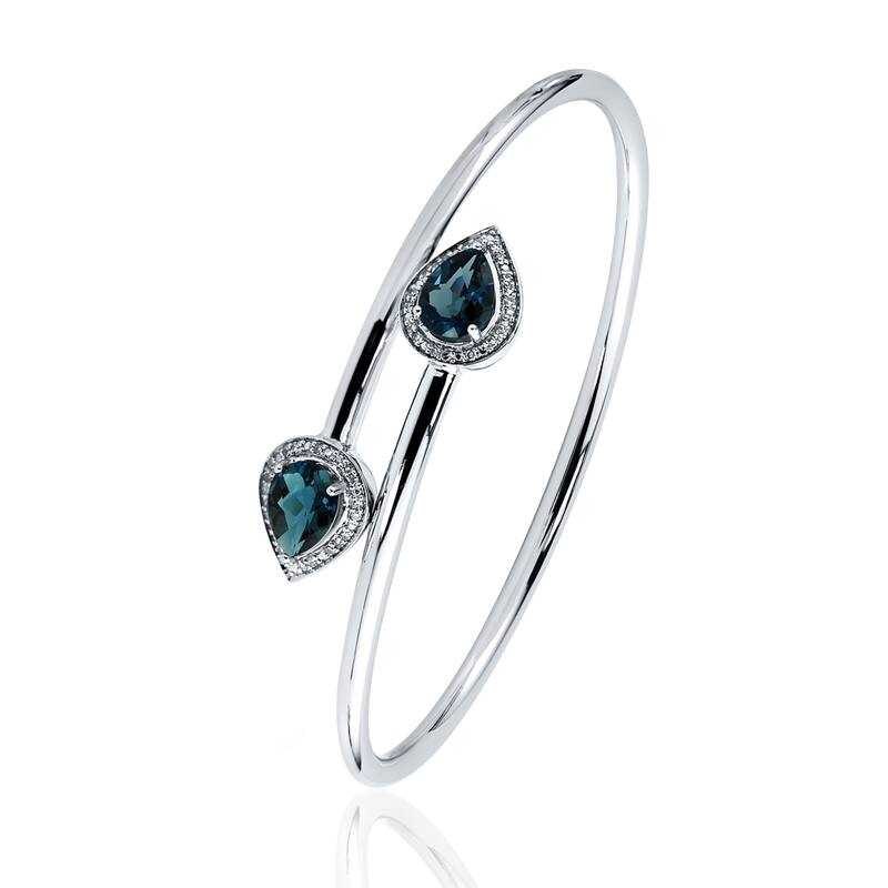 Auriya 2 1/2ct Pear-Shaped London-Blue Topaz Gold over Silver Bangle Bracelet with Diamond Accents