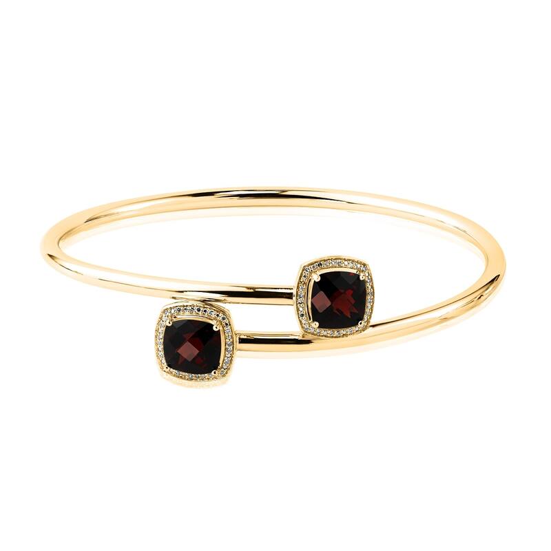 Auriya 5 1/2ct Cushion-Cut Red Garnet Gold over Silver Bangle Bracelet with Diamond Accents