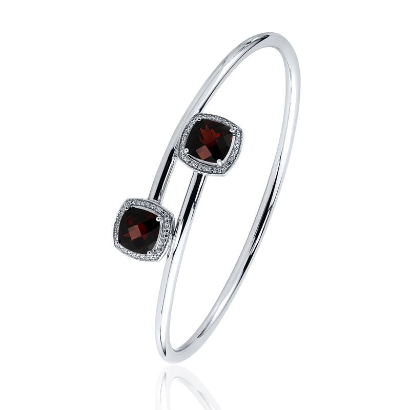 Auriya 5 1/2ct Cushion-Cut Red Garnet Gold over Silver Bangle Bracelet with Diamond Accents