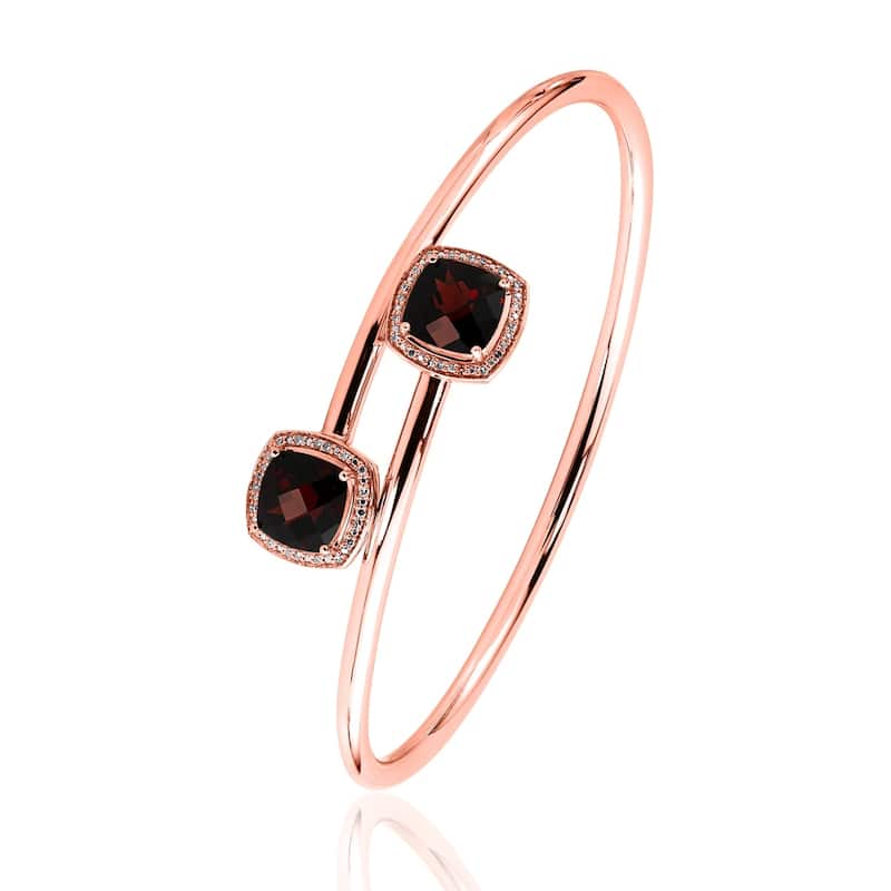 Auriya 5 1/2ct Cushion-Cut Red Garnet Gold over Silver Bangle Bracelet with Diamond Accents