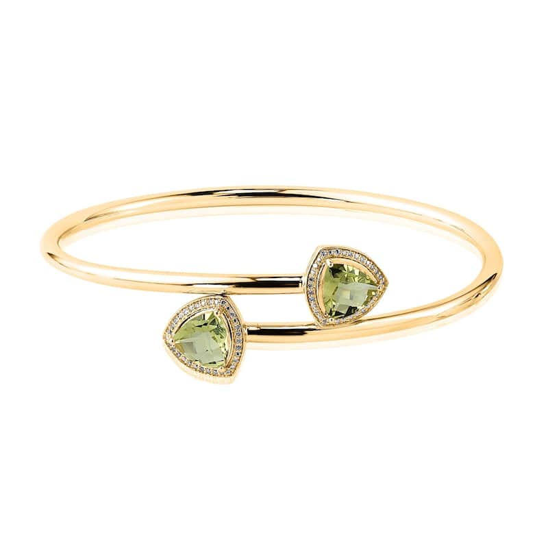 Auriya 2 3/4ct Trillion-Cut Lemon-Green Quartz Gold over Silver Bangle Bracelet with Diamond Accents