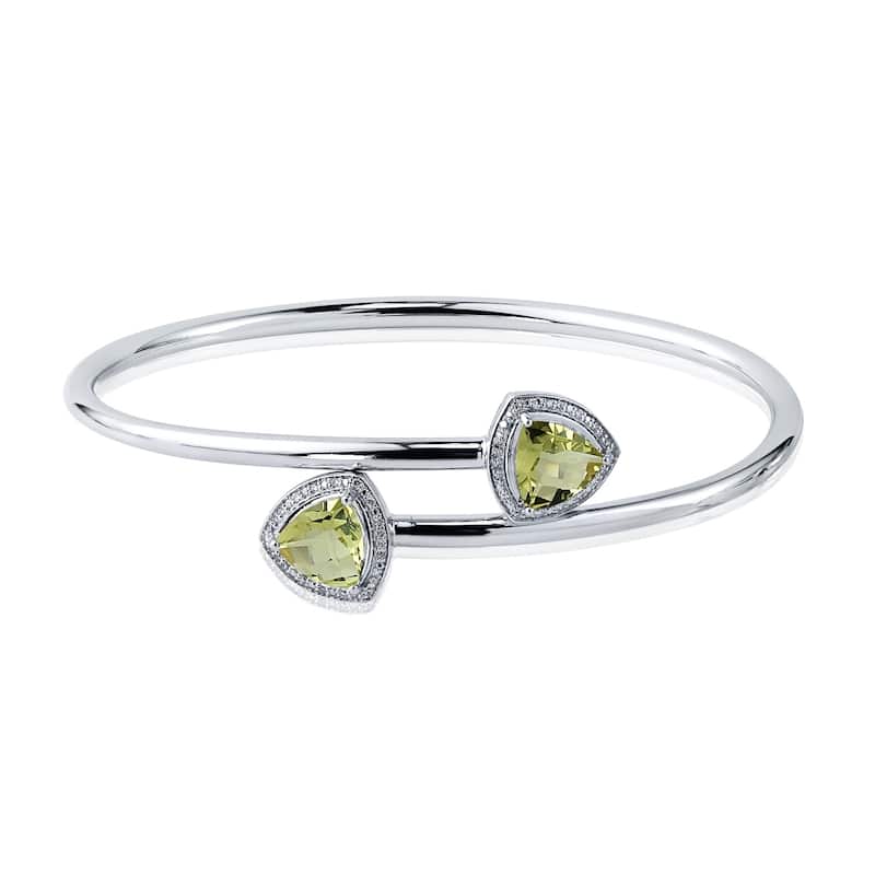 Auriya 2 3/4ct Trillion-Cut Lemon-Green Quartz Gold over Silver Bangle Bracelet with Diamond Accents