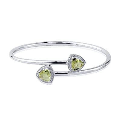 Auriya 2 3/4ct Trillion-Cut Lemon-Green Quartz Gold over Silver Bangle Bracelet with Diamond Accents