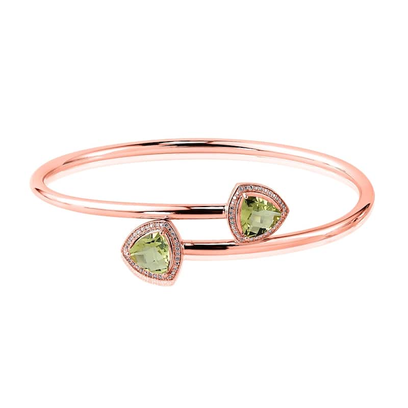 Auriya 2 3/4ct Trillion-Cut Lemon-Green Quartz Gold over Silver Bangle Bracelet with Diamond Accents