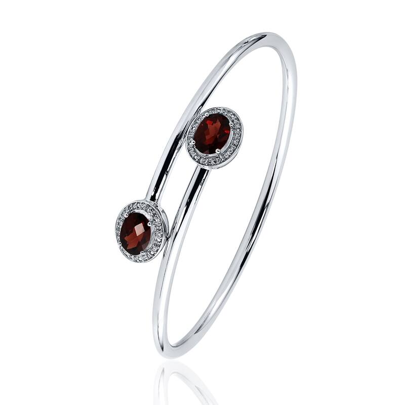 Auriya 2 1/2ct Oval Red Garnet Gold over Silver Bangle Bracelet with Diamond Accents