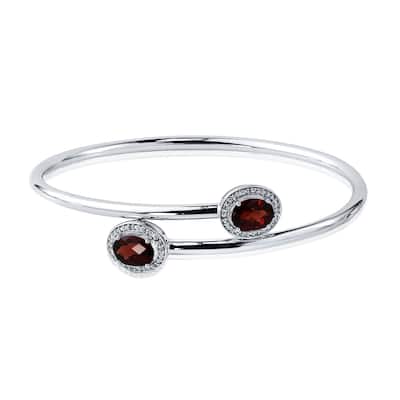 Auriya 2 1/2ct Oval Red Garnet Gold over Silver Bangle Bracelet with Diamond Accents