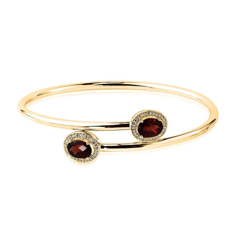 Auriya 2 1/2ct Oval Red Garnet Gold over Silver Bangle Bracelet with Diamond Accents