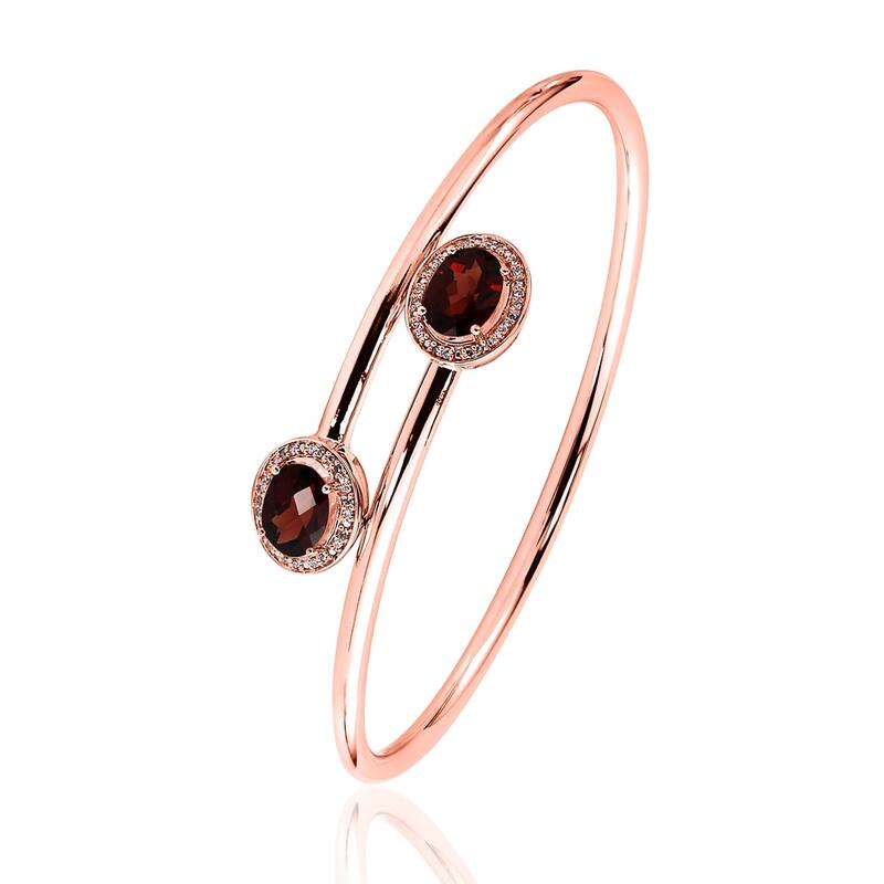 Auriya 2 1/2ct Oval Red Garnet Gold over Silver Bangle Bracelet with Diamond Accents