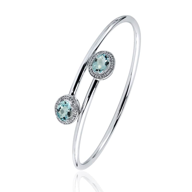 Auriya 3ct Oval Sky-Blue Topaz Gold over Silver Bangle Bracelet with Diamond Accents