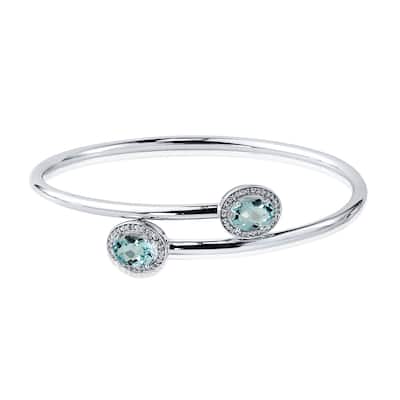 Auriya 3ct Oval Sky-Blue Topaz Gold over Silver Bangle Bracelet with Diamond Accents