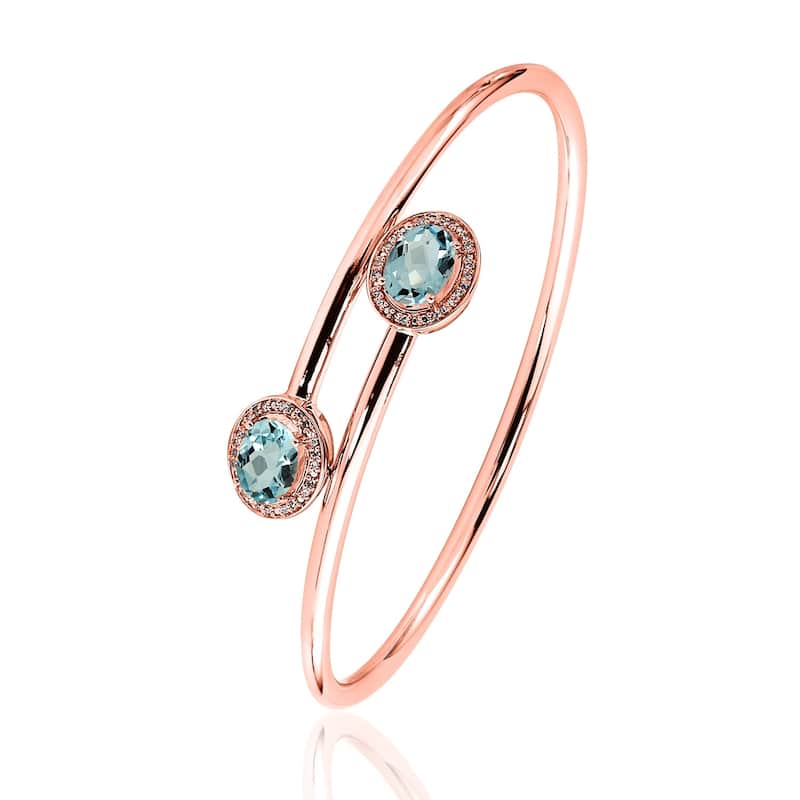 Auriya 3ct Oval Sky-Blue Topaz Gold over Silver Bangle Bracelet with Diamond Accents