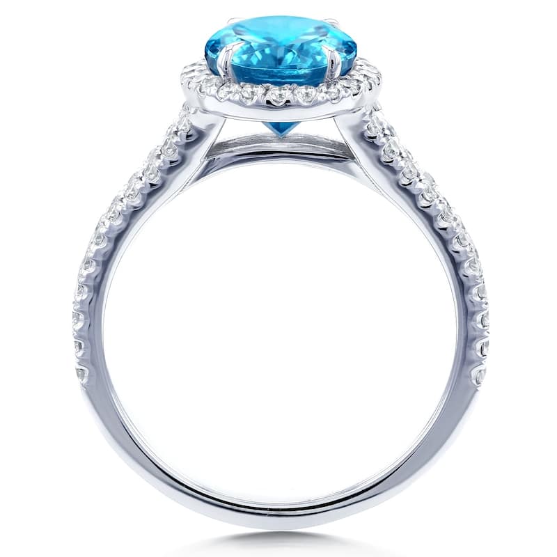 Annello by Kobelli 14k Gold 2 1/2ct TGW Oval Cut Swiss Blue Topaz and Diamond Split Shank Ring (3 Gold Colors Options)