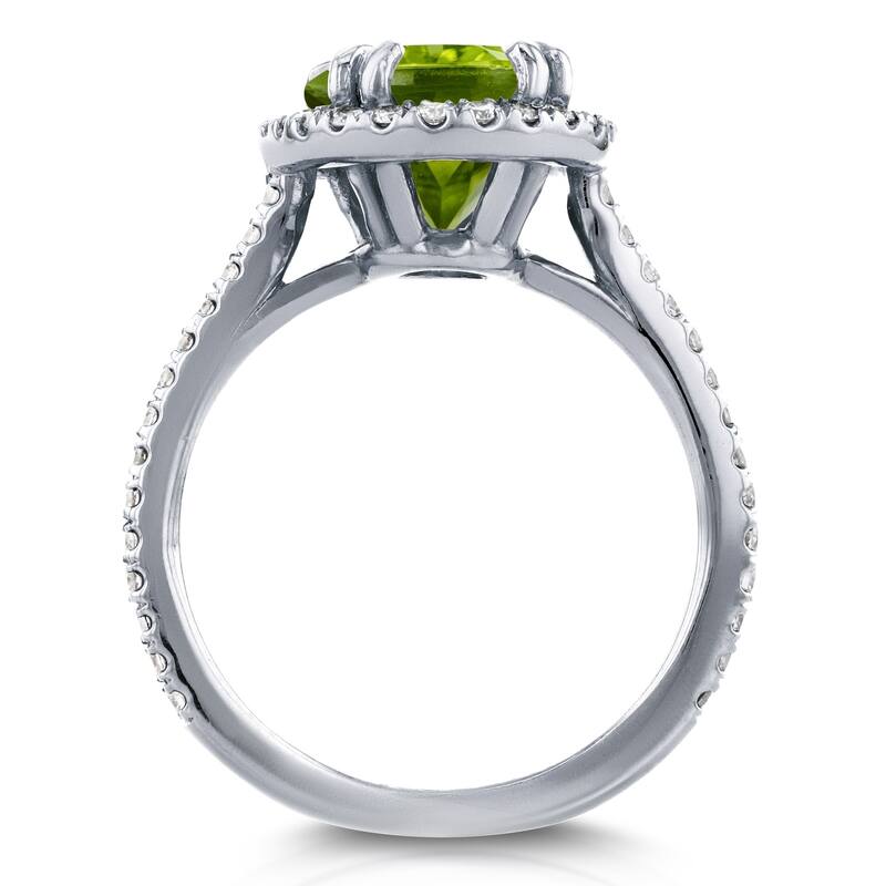 Annello by Kobelli 14k Gold 2 3/5ct TGW Oval Cut Green Peridot and Diamond Halo Gemstone Ring