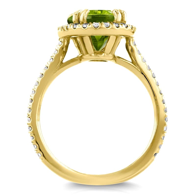 Annello by Kobelli 14k Gold 2 3/5ct TGW Oval Cut Green Peridot and Diamond Halo Gemstone Ring